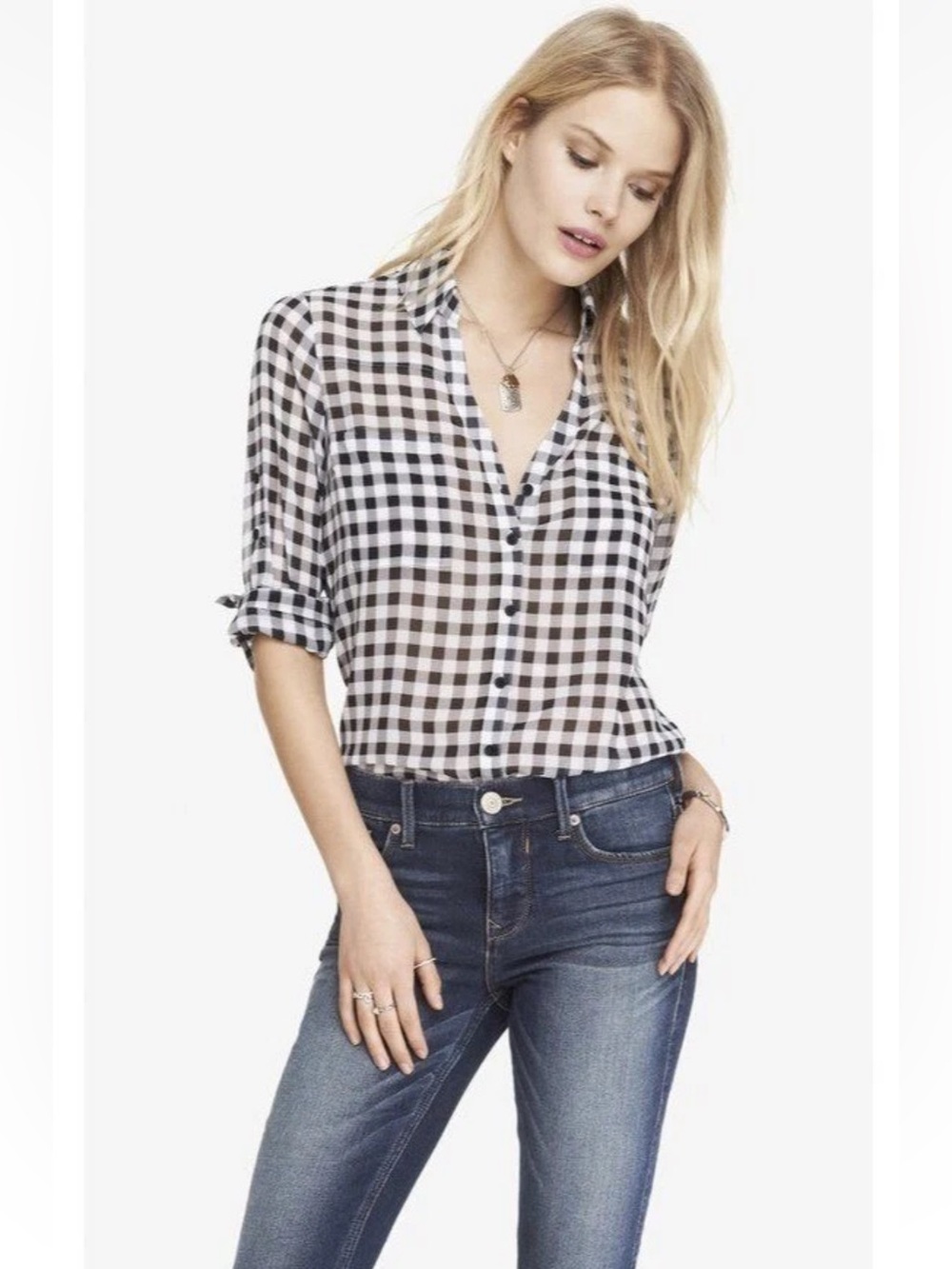 Express Black and White Gingham Portofino Shirt